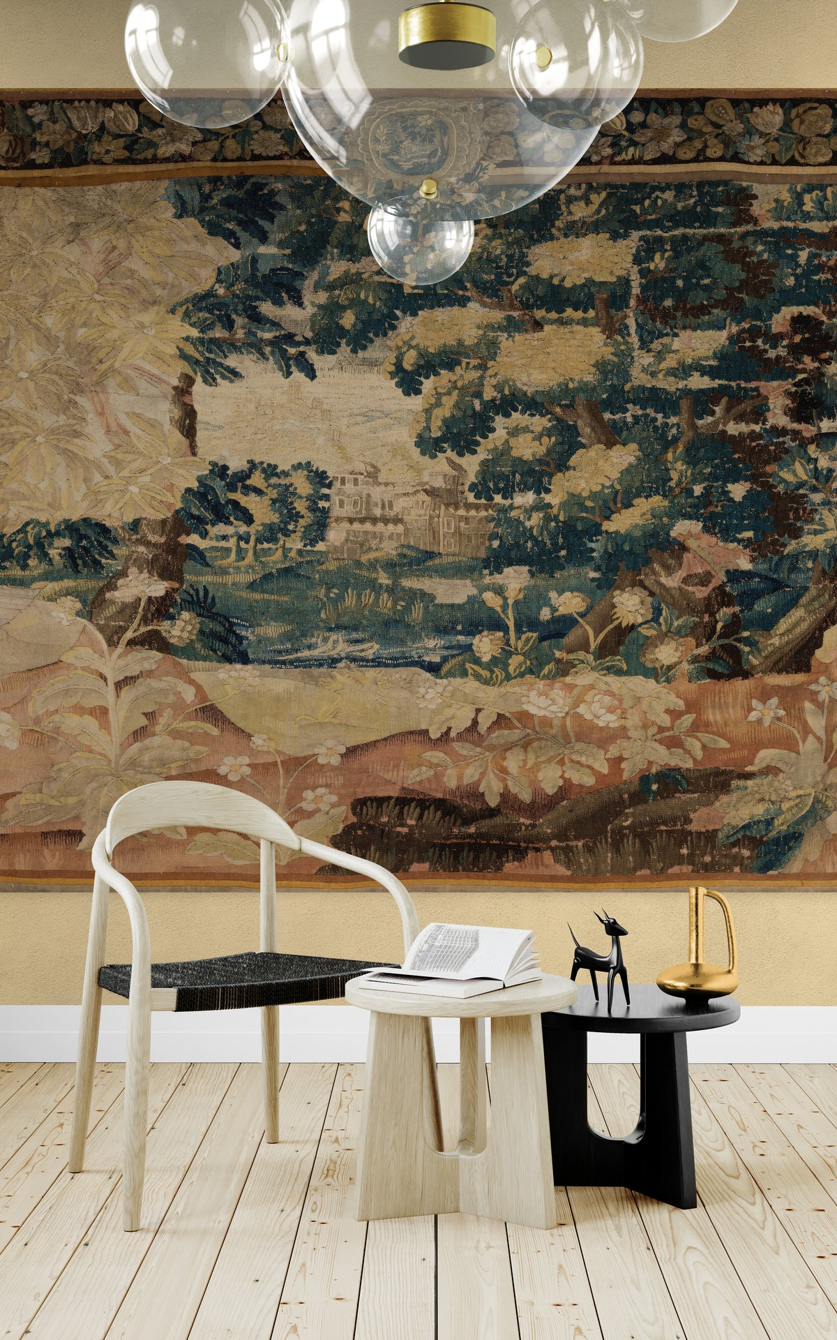 Brilliant Faded Golden Bohemian Vintage Look Verdure Tapestry Reproduction RE712944