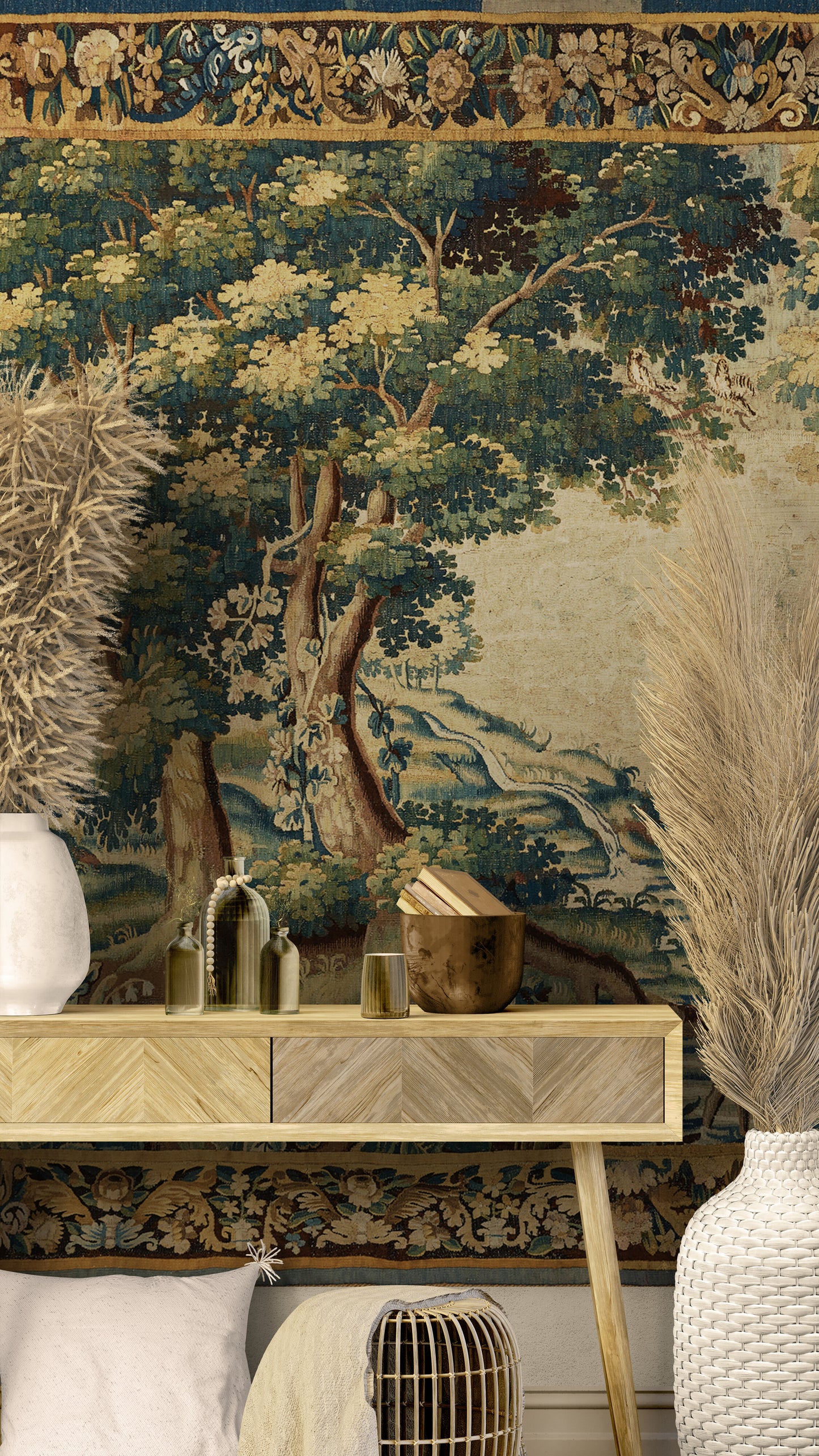 Ancient Forest Verdure Wall Tapestry Reproduction – Museum Quality Neoclassical Statement Décor for Grand Living Rooms RE482540