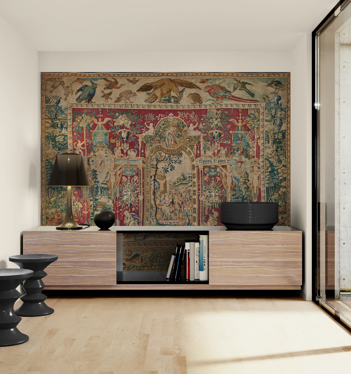 The Theatre of Birds Tapestry Reproduction — A Magnificent Flemish Renaissance Grotesques Masterpiece After Joost van Herzeele RE196681
