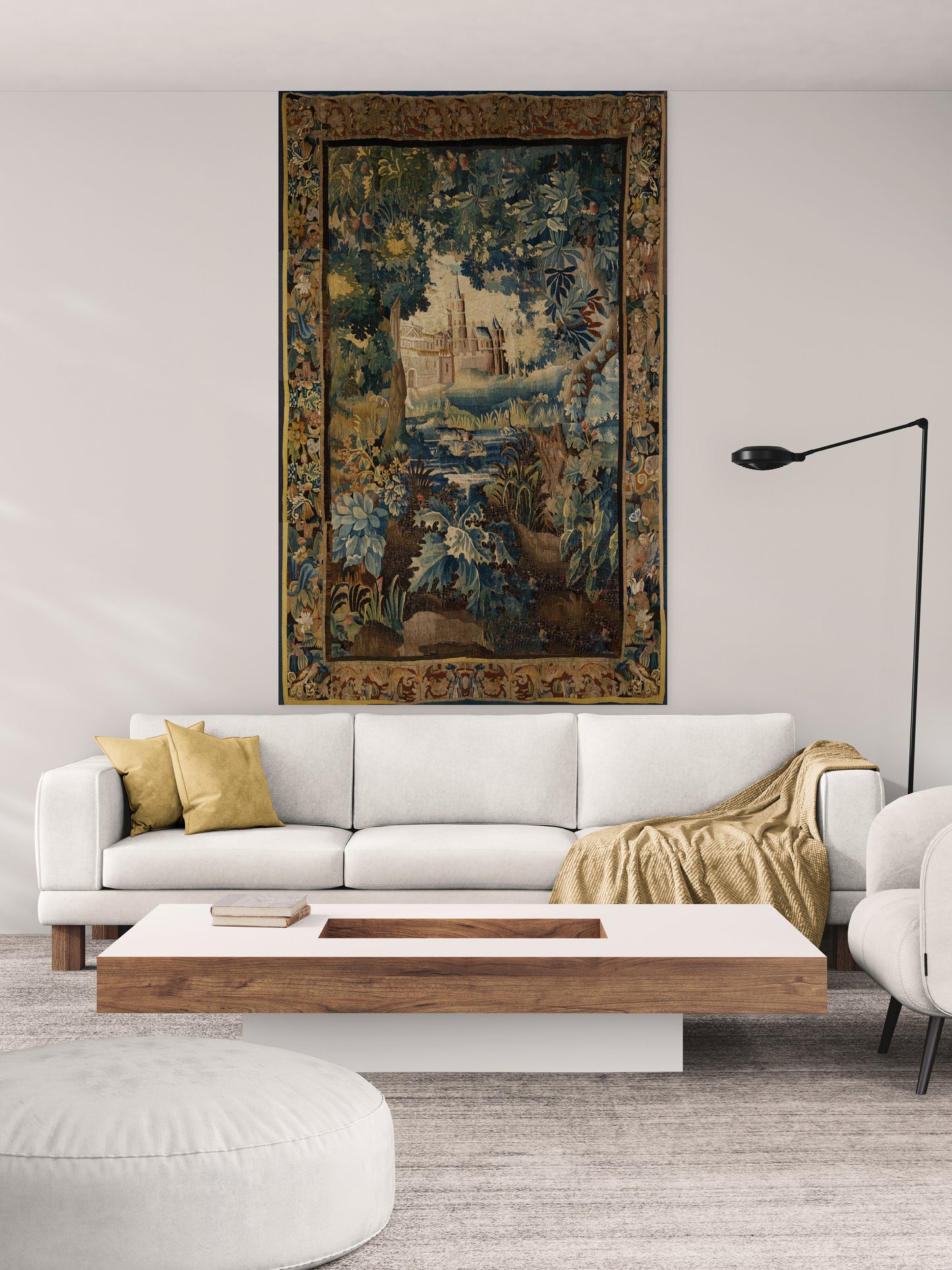 Enchanted Castle Verdure Tapestry Reproduction — Old-World Botanical Woodland Wall Hanging RE815728