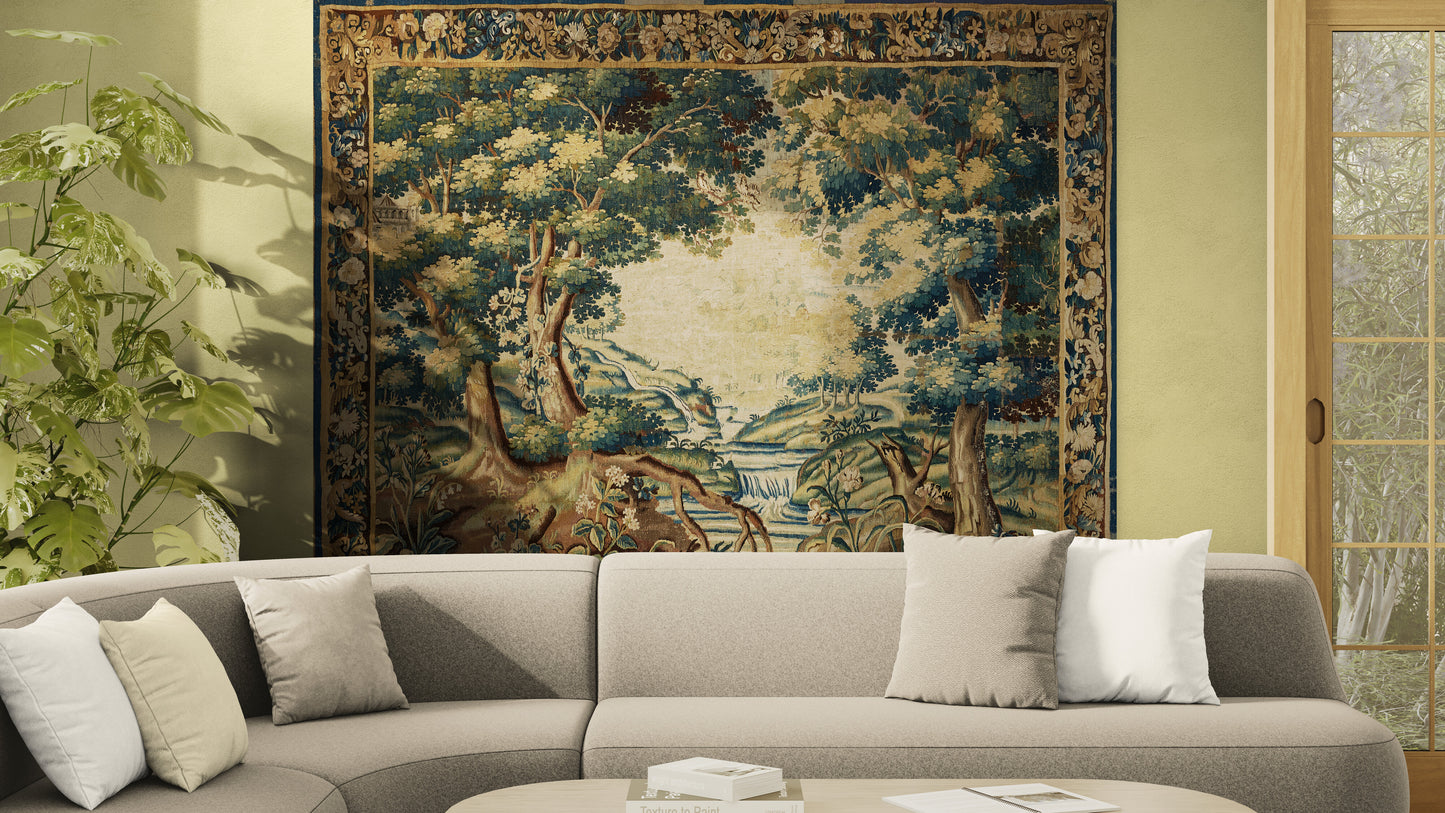 Ancient Forest Verdure Wall Tapestry Reproduction – Museum Quality Neoclassical Statement Décor for Grand Living Rooms RE482540