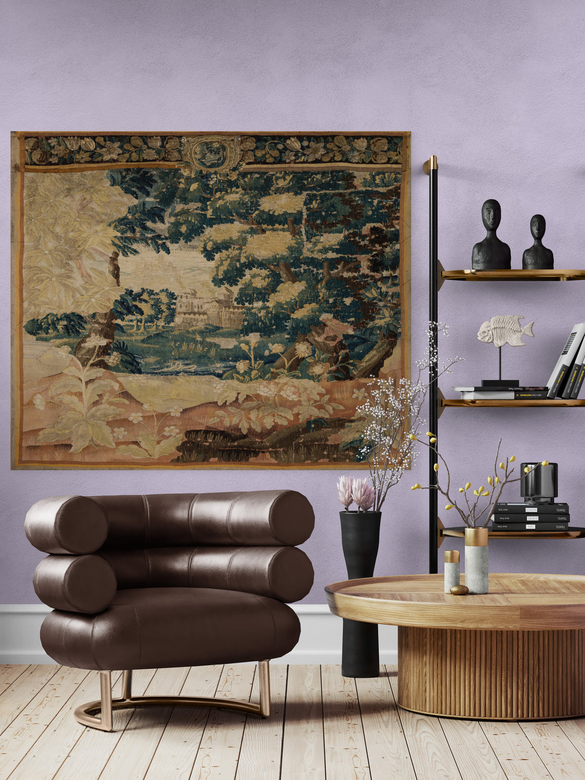 Brilliant Faded Golden Bohemian Vintage Look Verdure Tapestry Reproduction RE712944