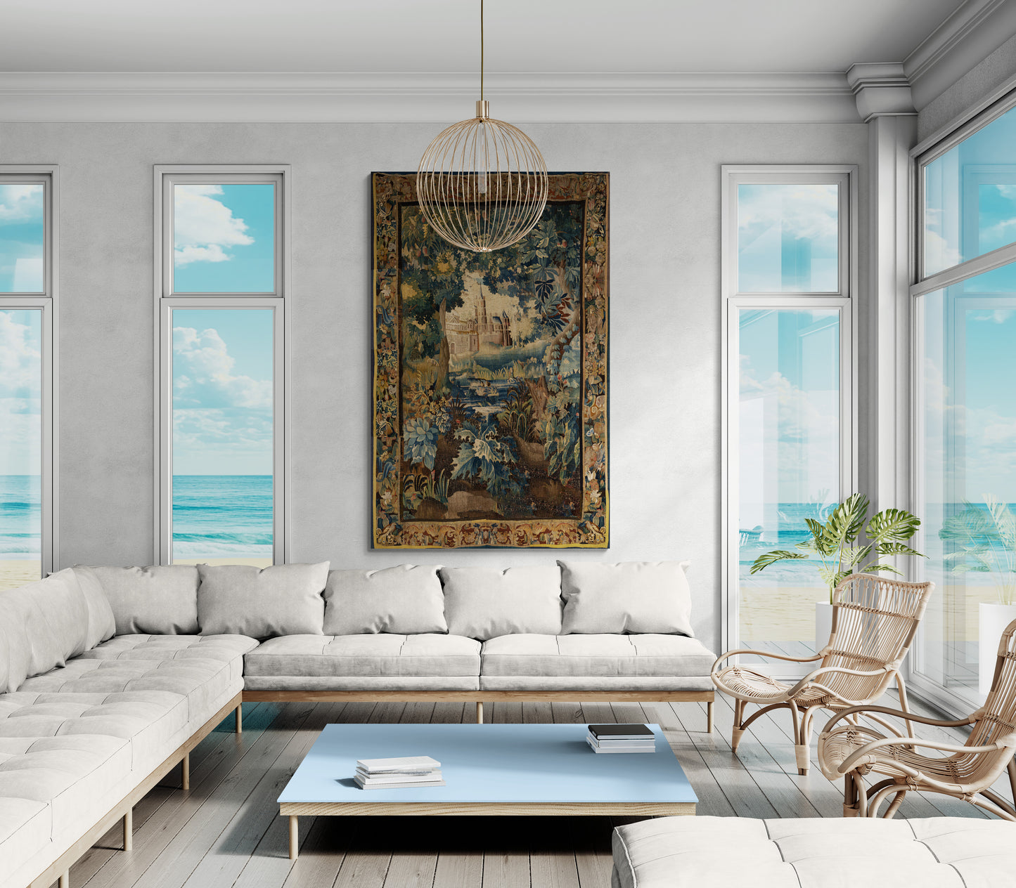 Enchanted Castle Verdure Tapestry Reproduction — Old-World Botanical Woodland Wall Hanging RE815728