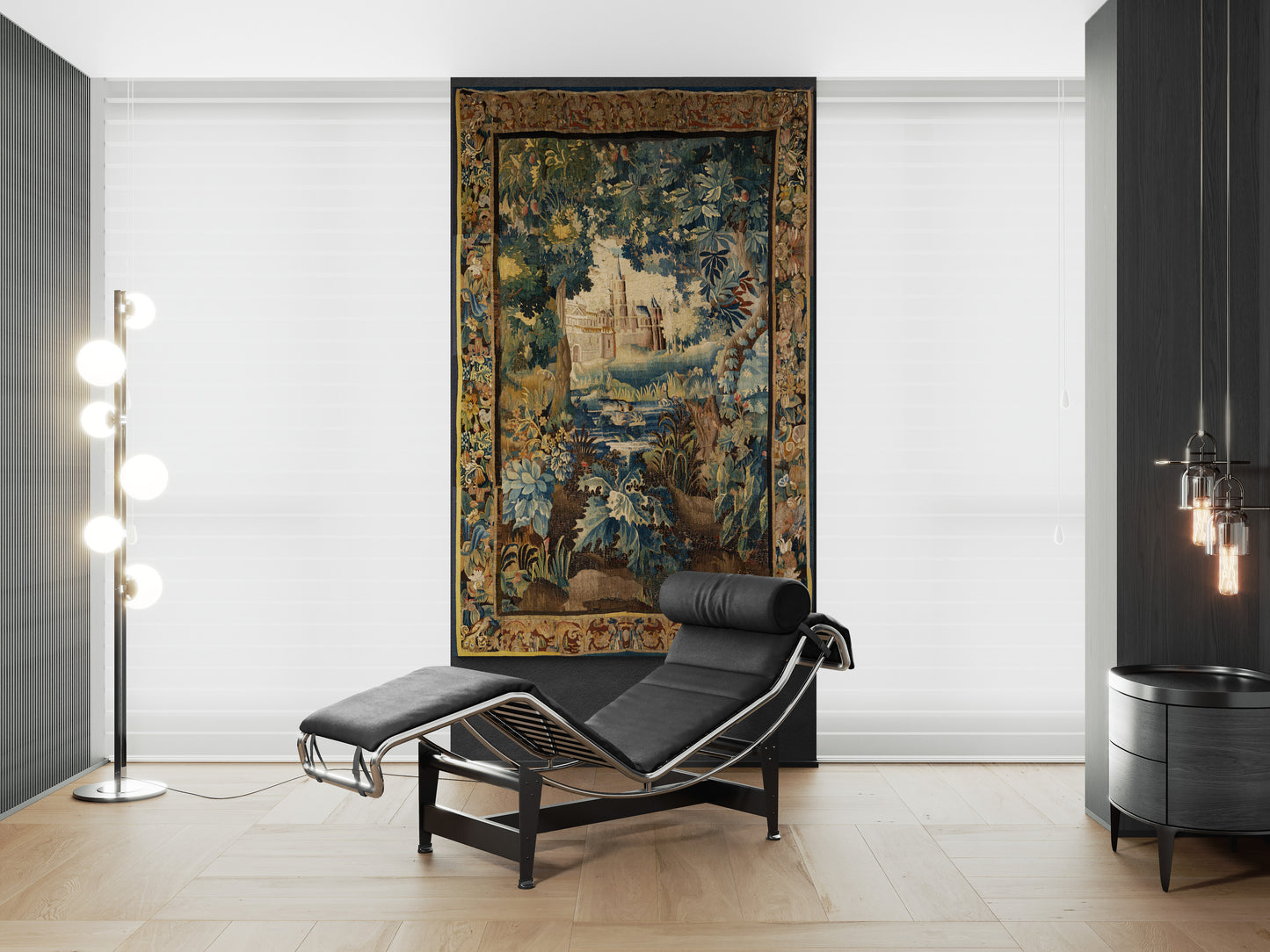 Enchanted Castle Verdure Tapestry Reproduction — Old-World Botanical Woodland Wall Hanging RE815728