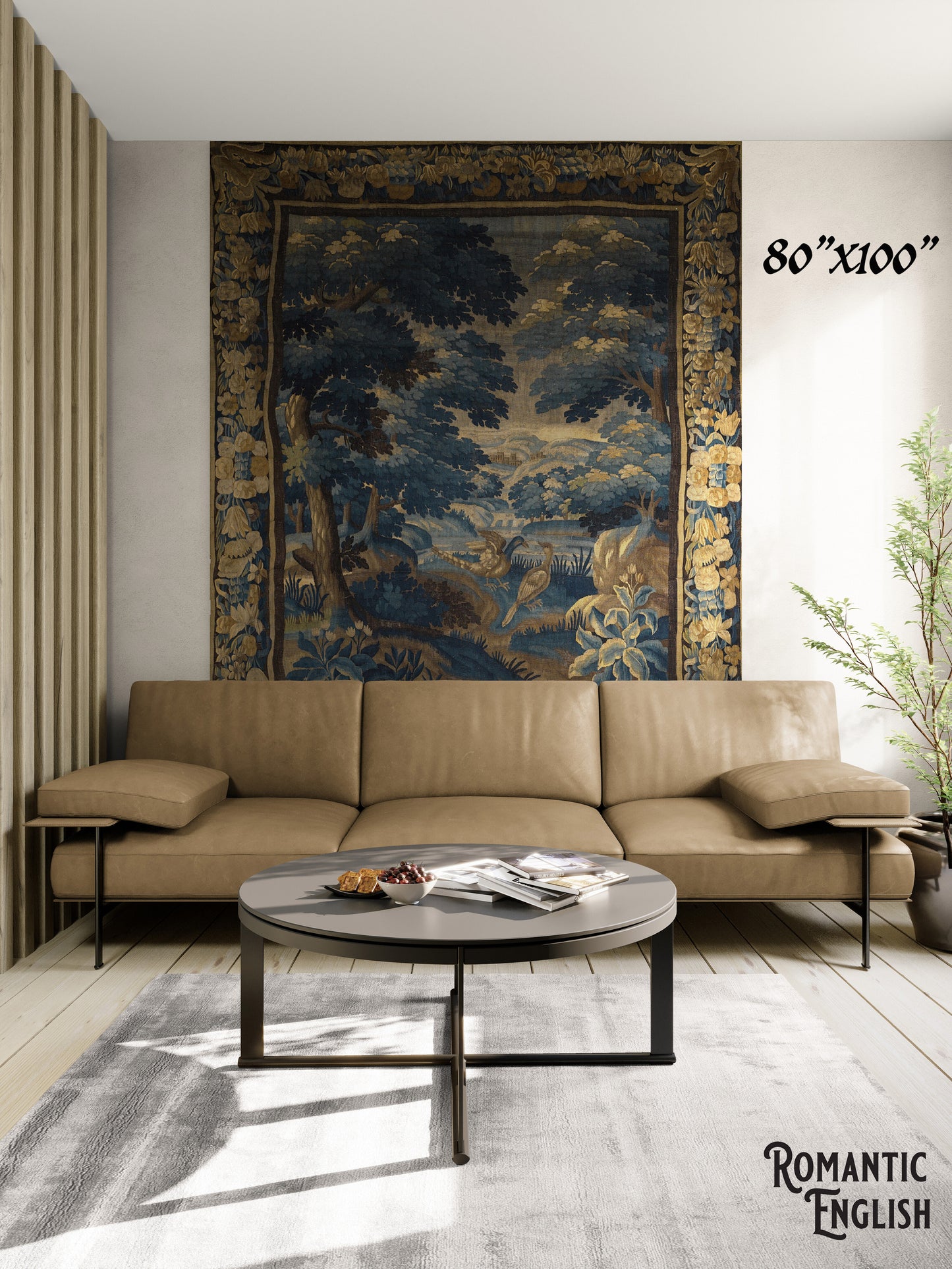 Transform Your Space with a Late 17th-Century Flemish Oudenaarde Verdure Tapestry Reproduction – A Classic Forest Scene RE236940