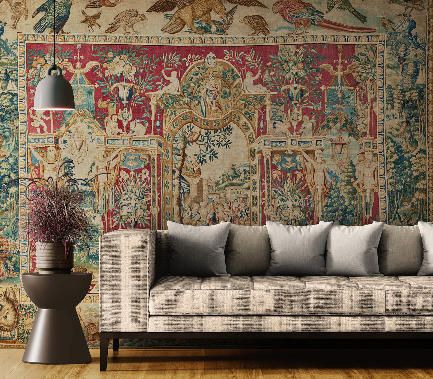 The Theatre of Birds Tapestry Reproduction — A Magnificent Flemish Renaissance Grotesques Masterpiece After Joost van Herzeele RE196681
