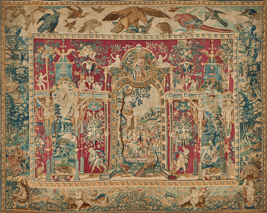 The Theatre of Birds Tapestry Reproduction — A Magnificent Flemish Renaissance Grotesques Masterpiece After Joost van Herzeele RE196681