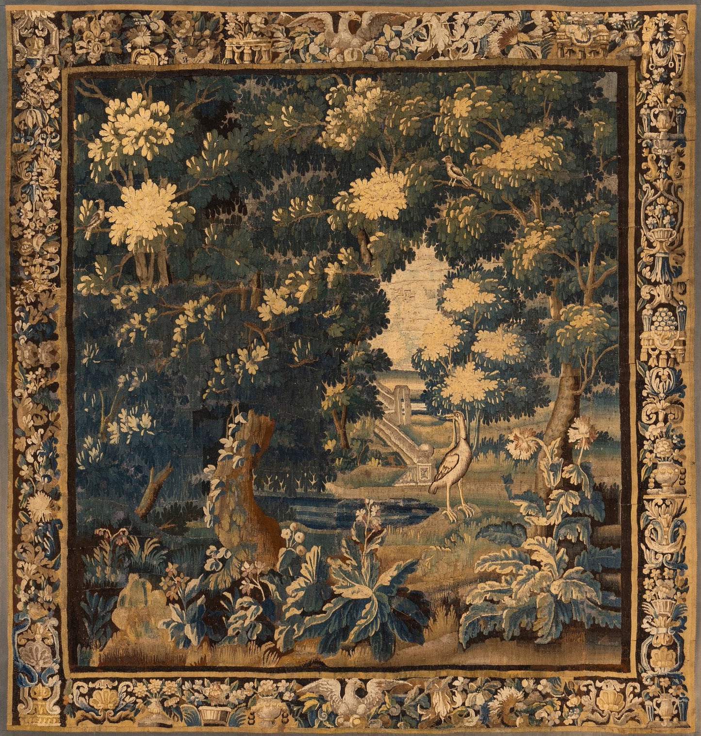 The Heron’s Garden: A Verdure of Quiet Sovereignty Flanders 17th Century Style Reproduction RE673059