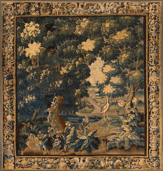 The Heron’s Garden: A Verdure of Quiet Sovereignty Flanders 17th Century Style Reproduction RE673059