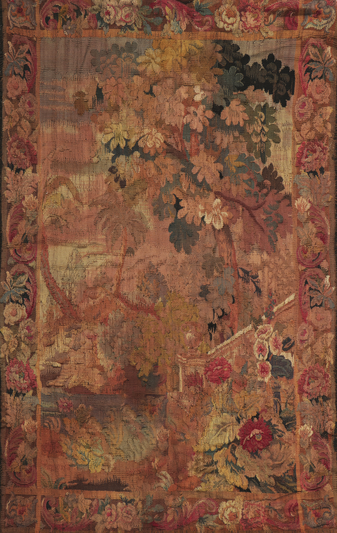 Old-World Verdure Garden Tapestry Reproduction — Romantic Botanical Floral Wall Hanging in Cotton-Linen or Machine-Woven Polycotton RE739477