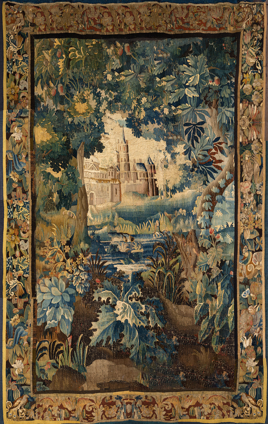 Enchanted Castle Verdure Tapestry Reproduction — Old-World Botanical Woodland Wall Hanging RE815728