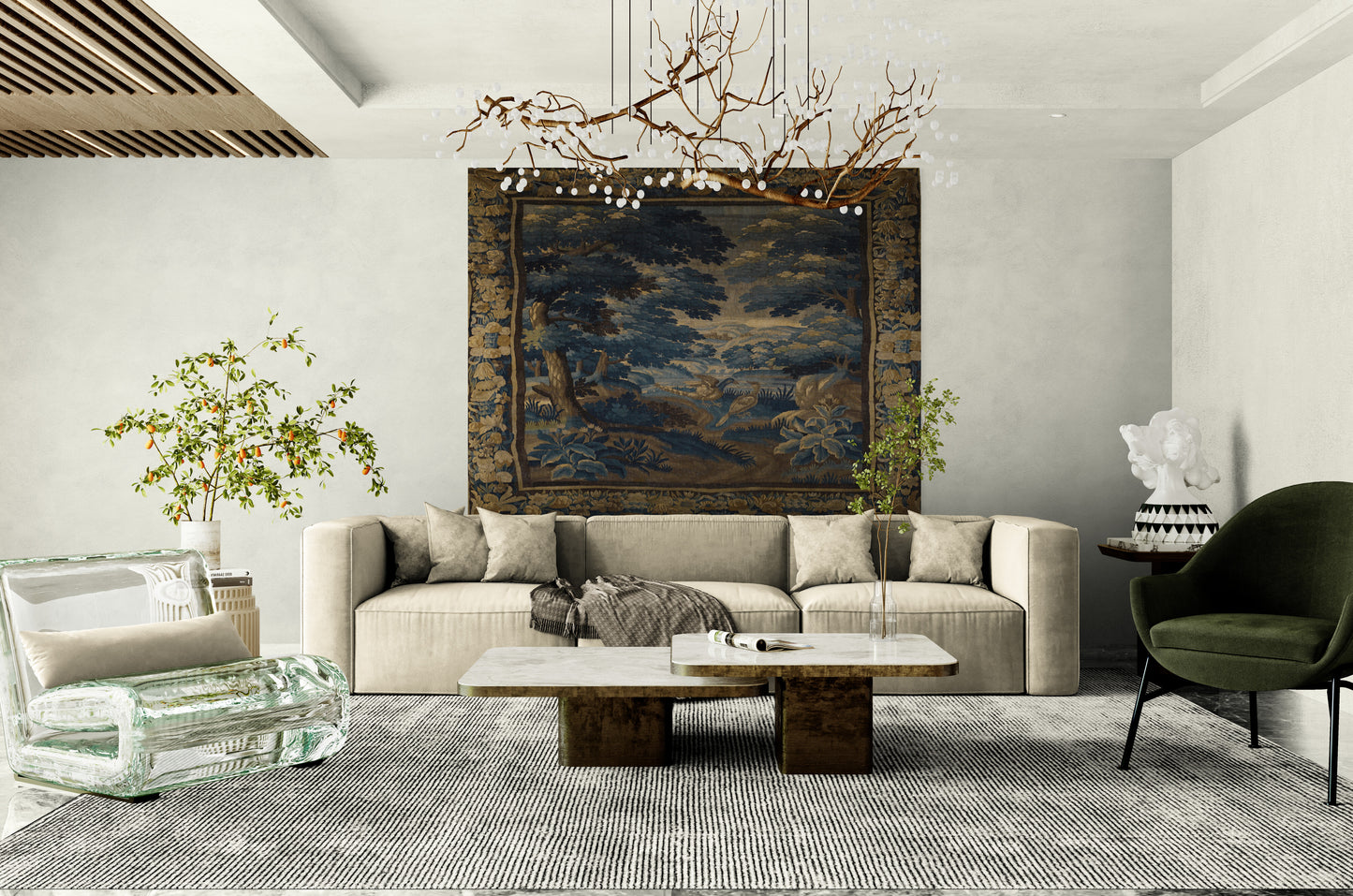 Transform Your Space with a Late 17th-Century Flemish Oudenaarde Verdure Tapestry Reproduction – A Classic Forest Scene RE236940