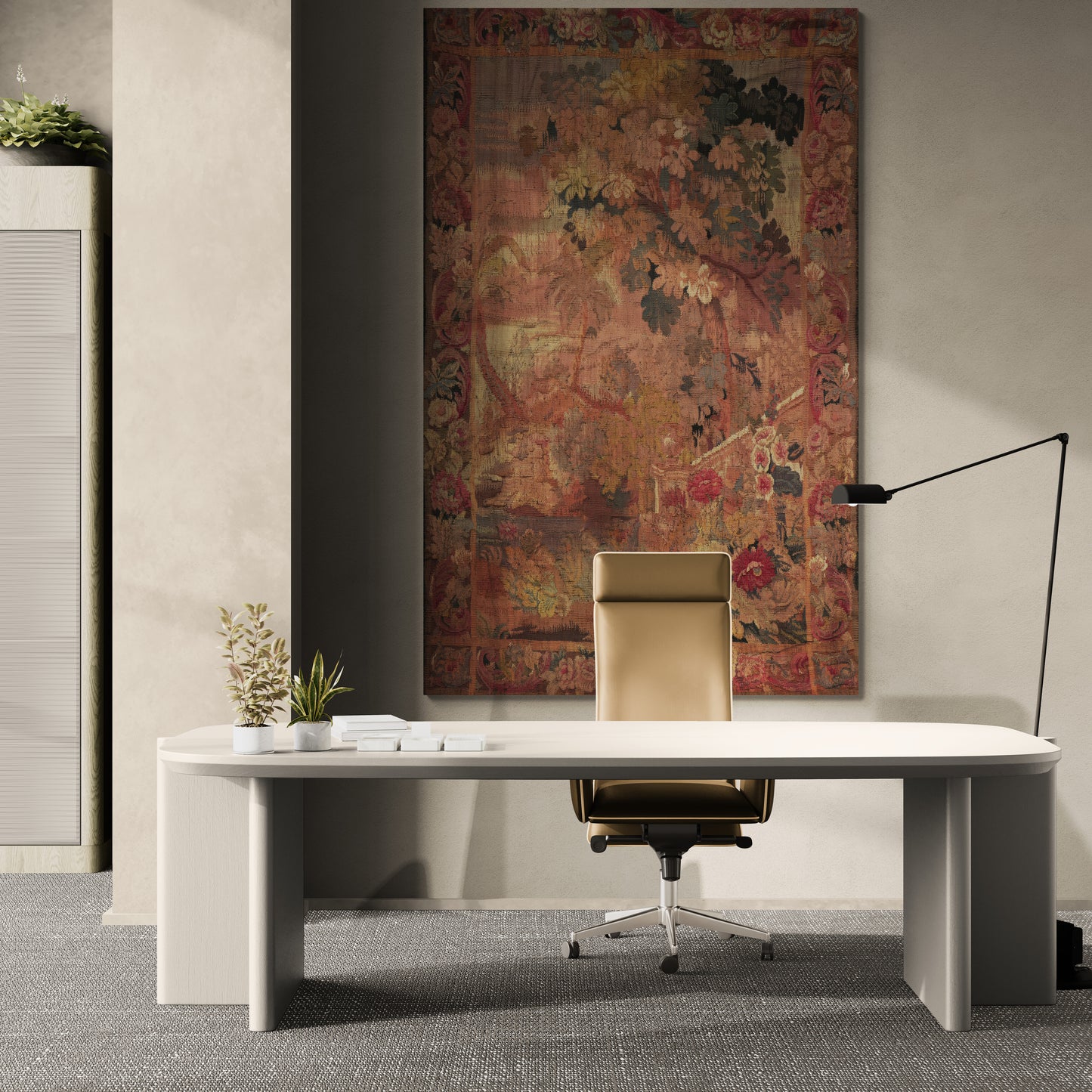 Old-World Verdure Garden Tapestry Reproduction — Romantic Botanical Floral Wall Hanging in Cotton-Linen or Machine-Woven Polycotton RE739477