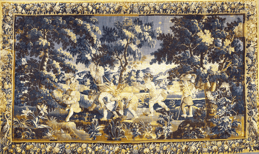 Enchanted Pastoral Symphony: 17th-Century French Verdure Tapestry with Playful Pastoral Scenes Verdure Tapestry Woven or Fabric Print Options RE296753