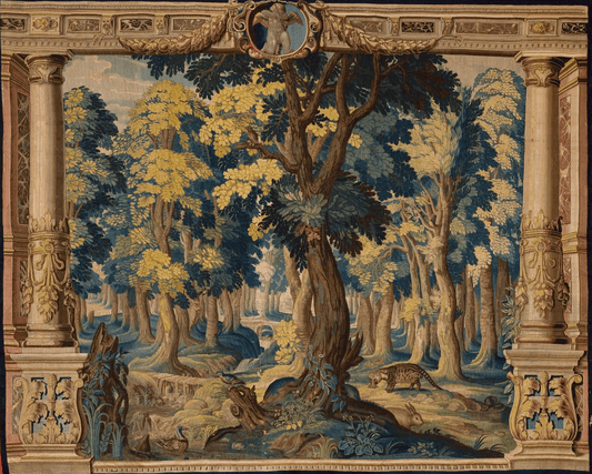 Majestic Forest Grandeur: Classical Verdure Woven Tapestry and Print Print Option with Fauna and Flora RE551411