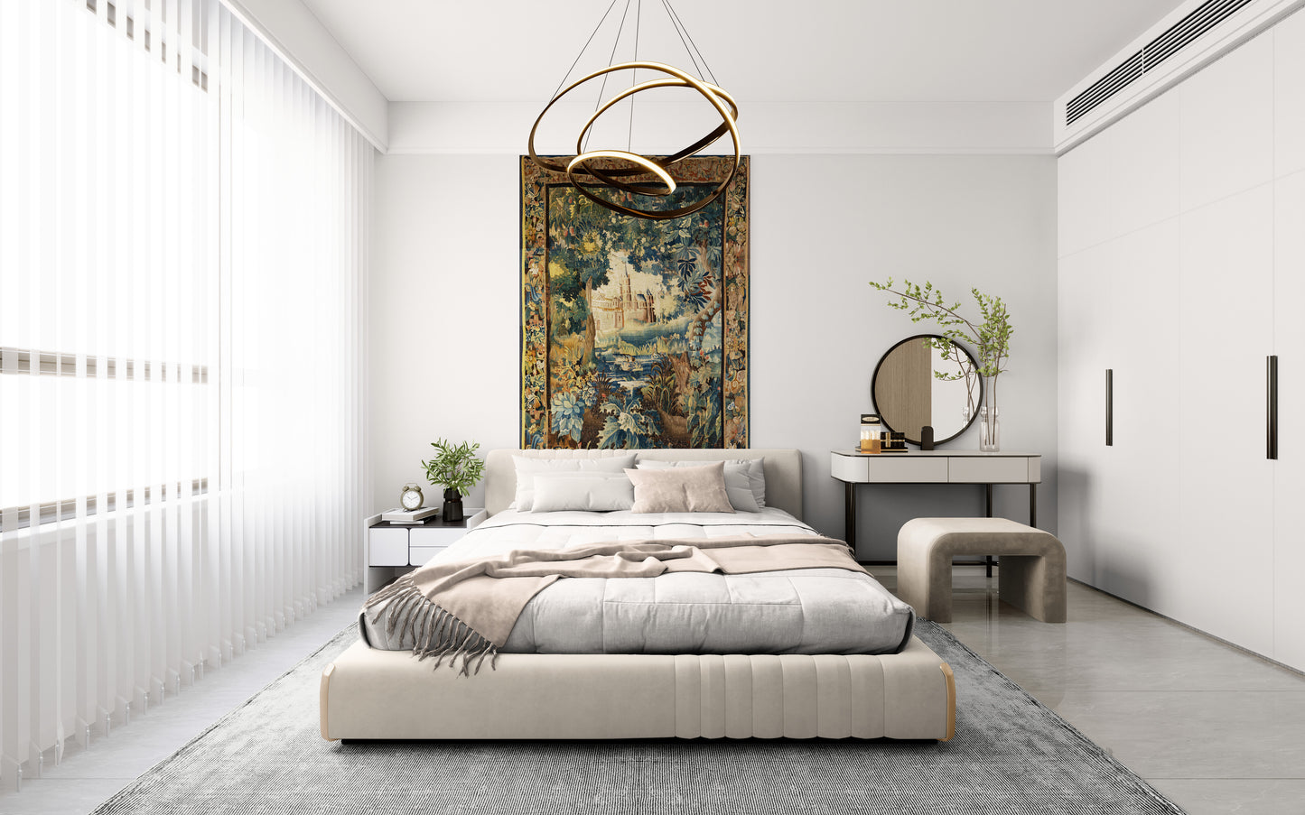 Enchanted Castle Verdure Tapestry Reproduction — Old-World Botanical Woodland Wall Hanging RE815728