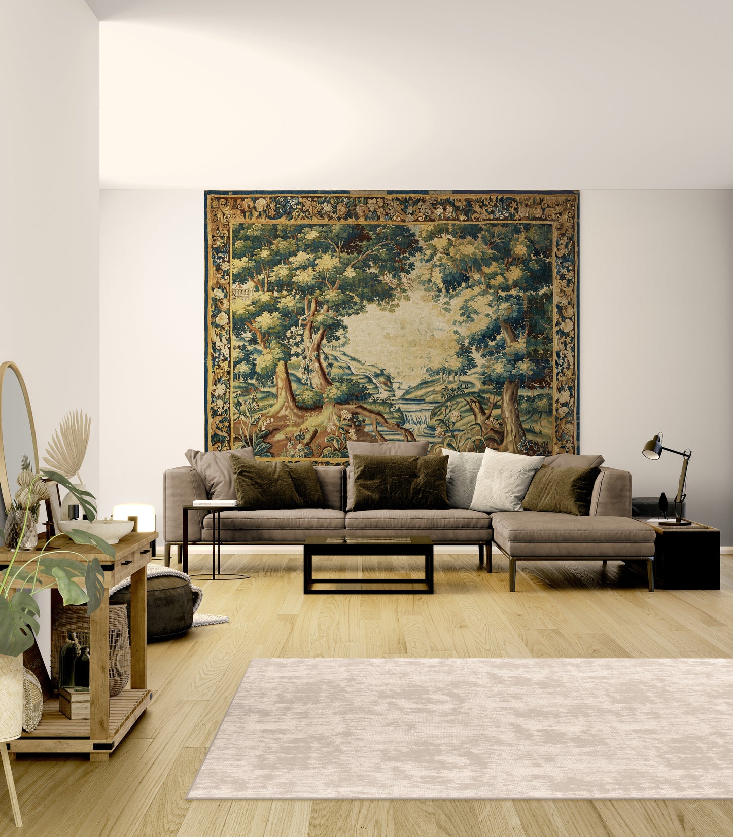 Ancient Forest Verdure Wall Tapestry Reproduction – Museum Quality Neoclassical Statement Décor for Grand Living Rooms RE482540
