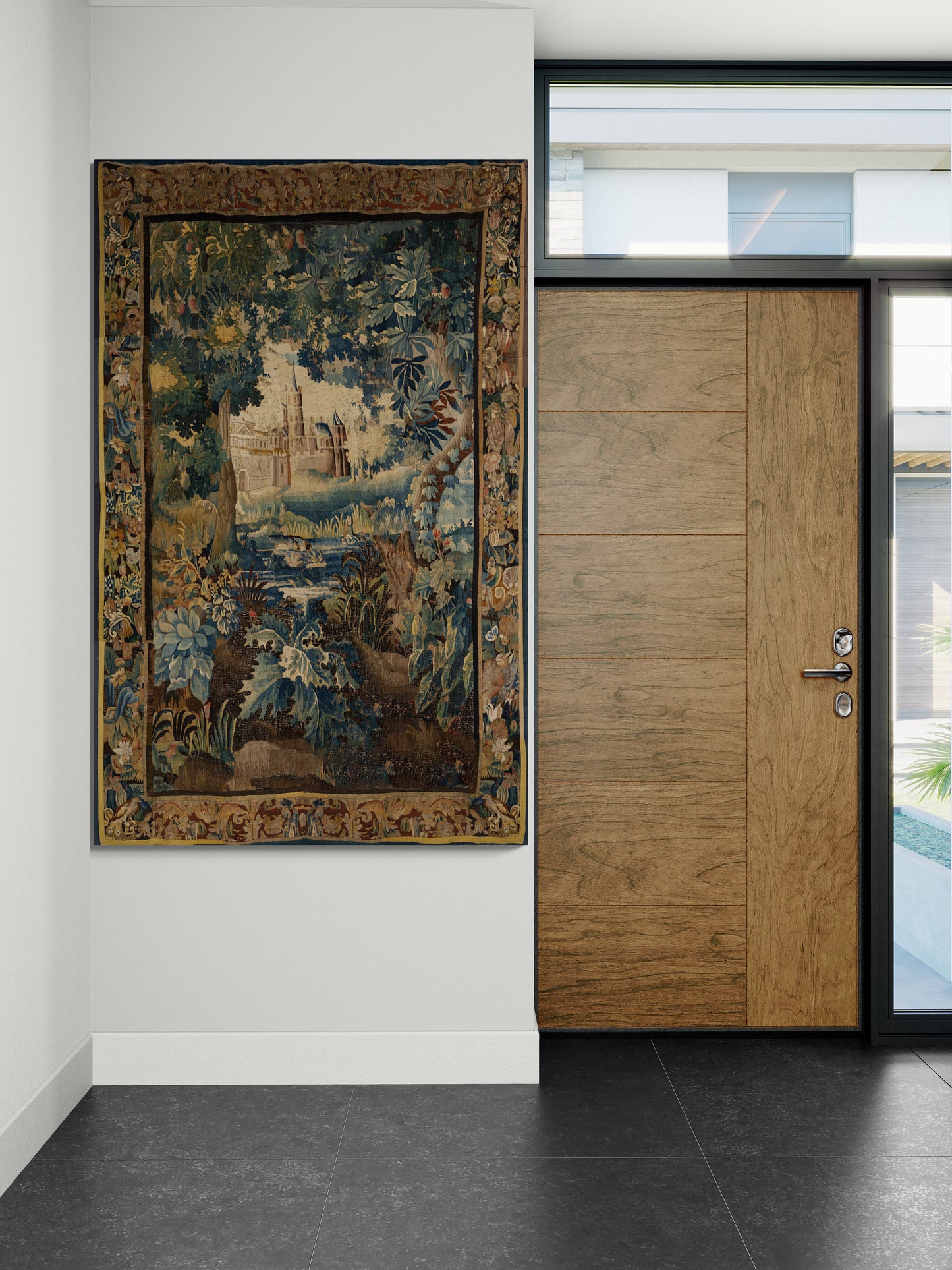 Enchanted Castle Verdure Tapestry Reproduction — Old-World Botanical Woodland Wall Hanging RE815728