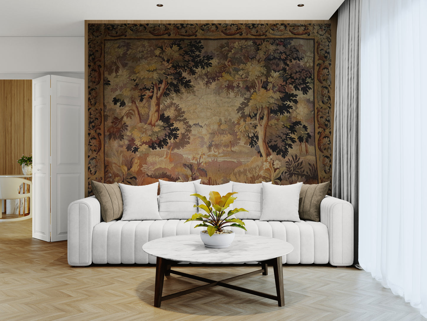 The Woodland Retreat: A 17th Century Flemish Tapestry of Pastoral Tranquility RE966616