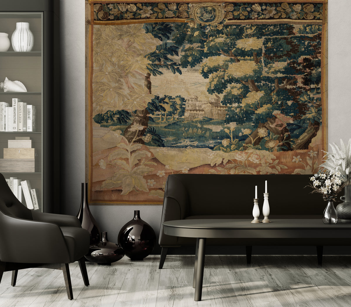 Brilliant Faded Golden Bohemian Vintage Look Verdure Tapestry Reproduction RE712944