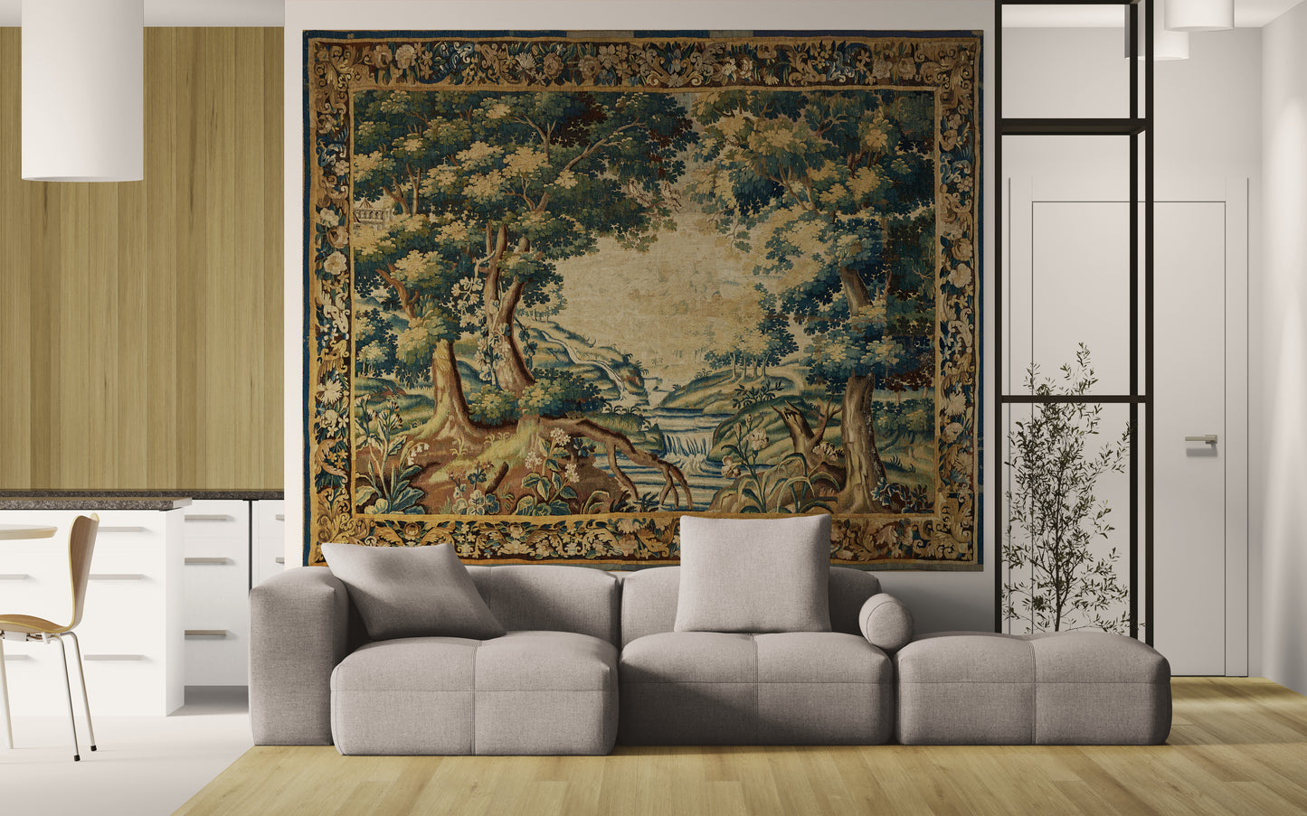 Ancient Forest Verdure Wall Tapestry Reproduction – Museum Quality Neoclassical Statement Décor for Grand Living Rooms RE482540