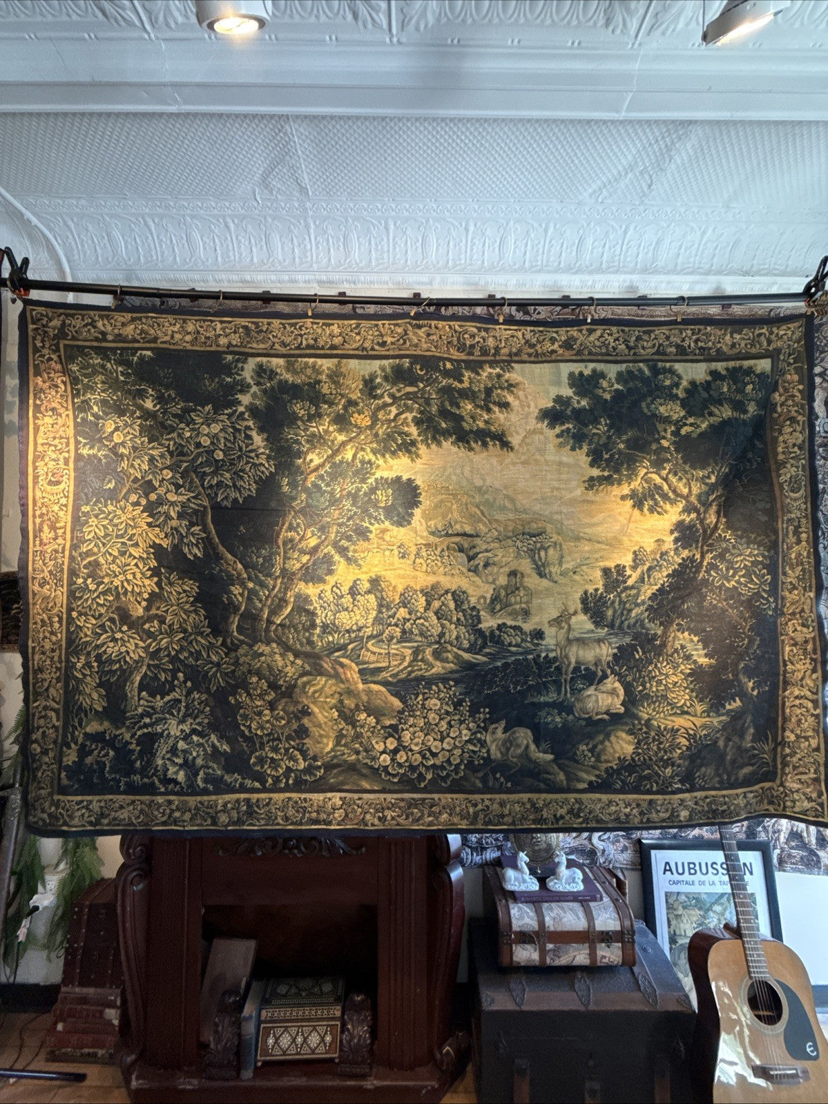 Superb French Verdure Tapestry Reproduction RE559830 The Dusky Greenwood Series