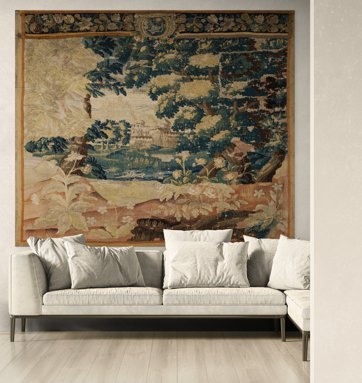 Brilliant Faded Golden Bohemian Vintage Look Verdure Tapestry Reproduction RE712944