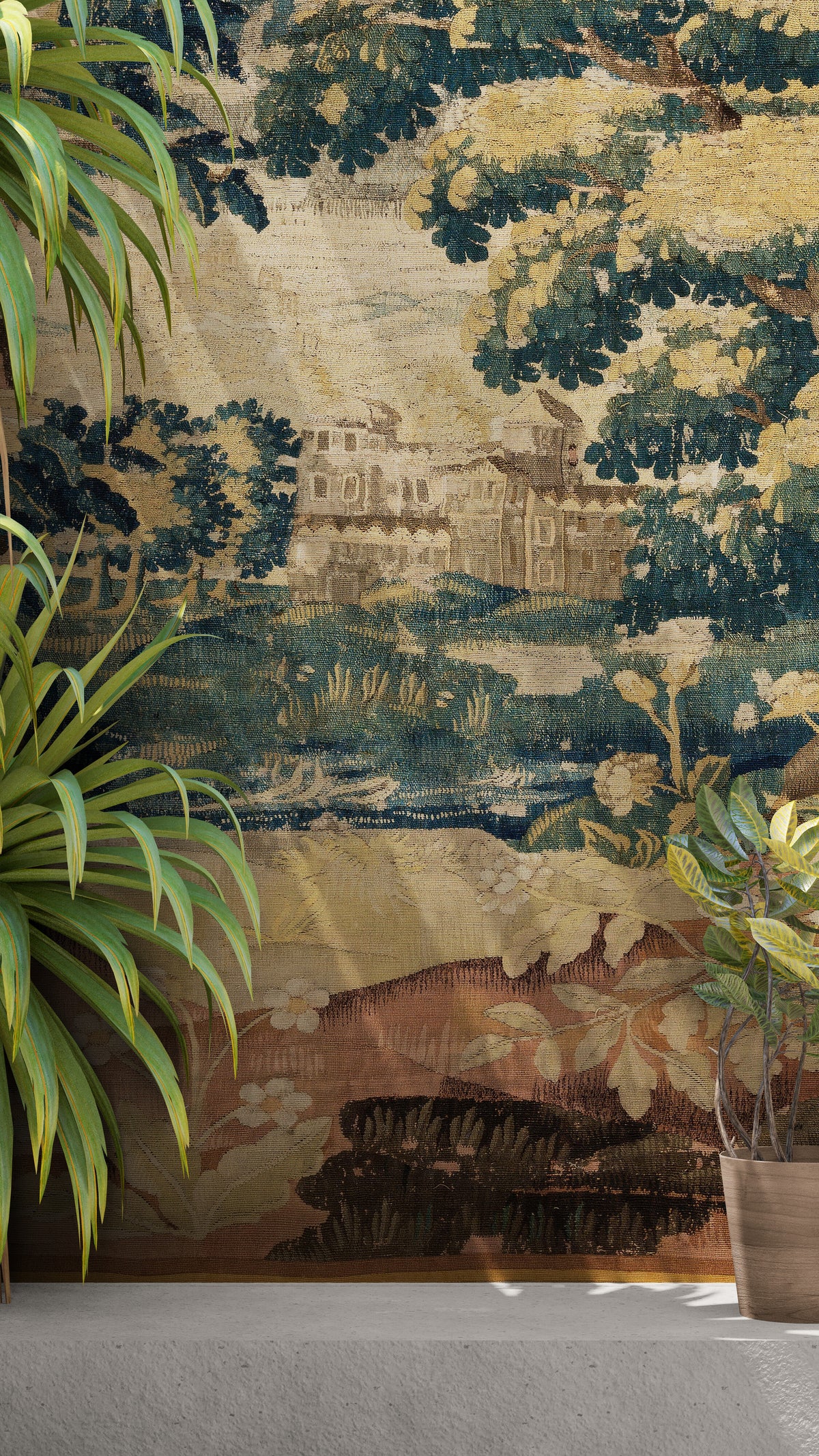 Brilliant Faded Golden Bohemian Vintage Look Verdure Tapestry Reproduction RE712944
