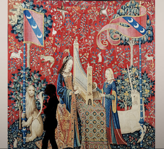 Enchanting Medieval Tapestry Lady and the Unicorn "Hearing" Choice of Woven Tapestry or Fabric Print RE978887
